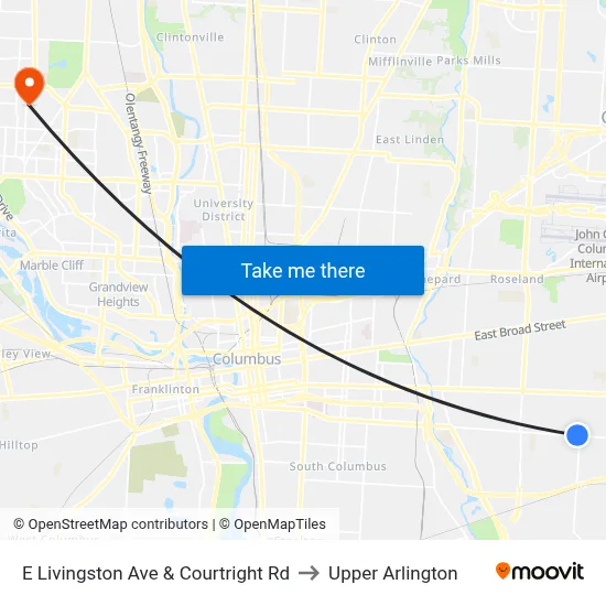 E Livingston Ave & Courtright Rd to Upper Arlington map
