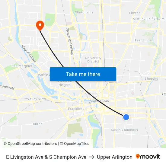 E Livingston Ave & S Champion Ave to Upper Arlington map