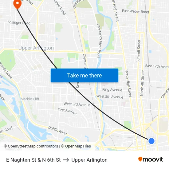 E Naghten St & N 6th St to Upper Arlington map