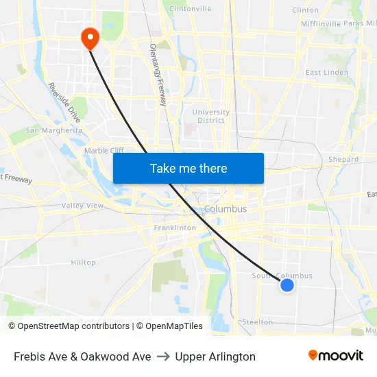 Frebis Ave & Oakwood Ave to Upper Arlington map