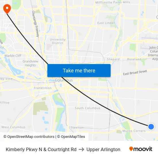 Kimberly Pkwy N & Courtright Rd to Upper Arlington map