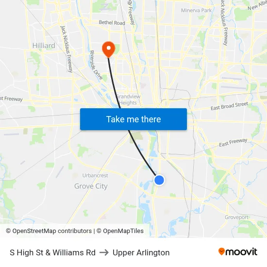 S High St & Williams Rd to Upper Arlington map