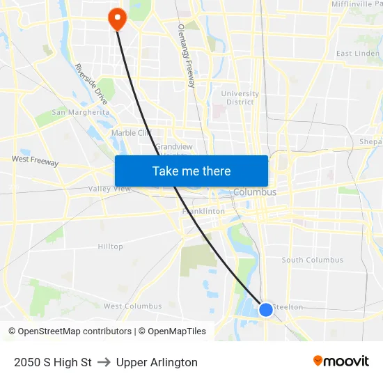 2050 S High St to Upper Arlington map