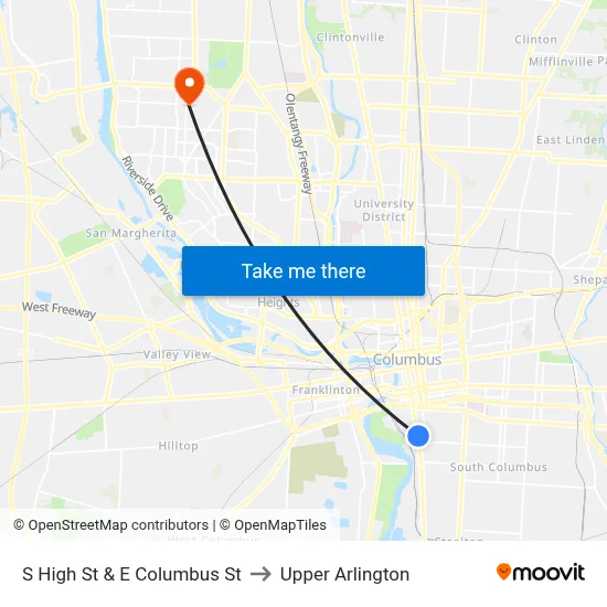 S High St & E Columbus St to Upper Arlington map