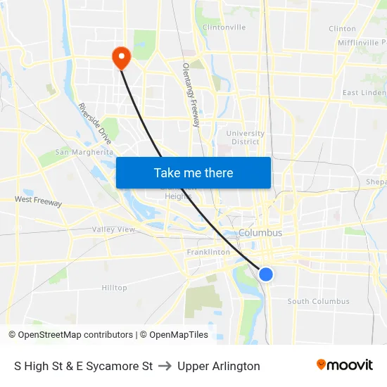 S High St & E Sycamore St to Upper Arlington map