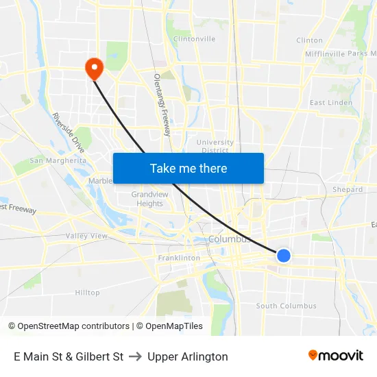 E Main St & Gilbert St to Upper Arlington map