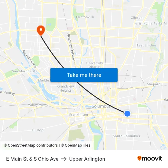 E Main St & S Ohio Ave to Upper Arlington map