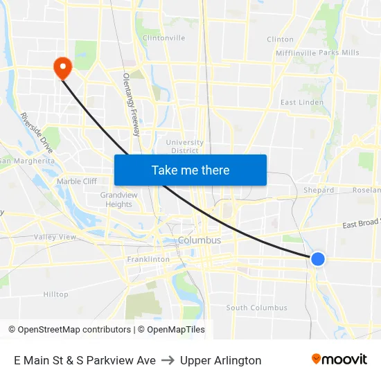 E Main St & S Parkview Ave to Upper Arlington map