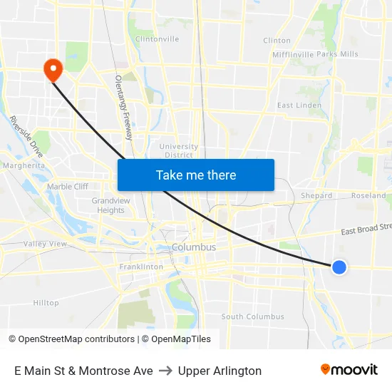 E Main St & Montrose Ave to Upper Arlington map