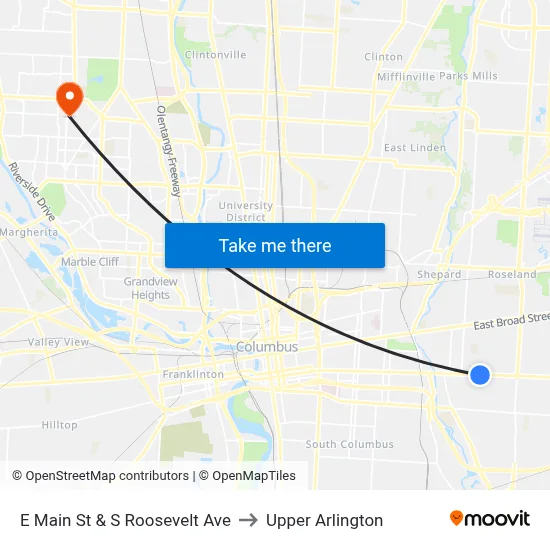 E Main St & S Roosevelt Ave to Upper Arlington map