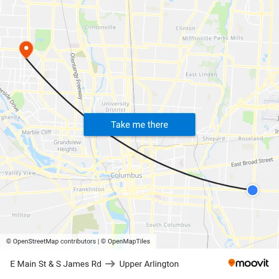 E Main St & S James Rd to Upper Arlington map