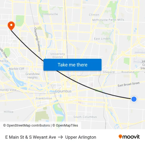 E Main St & S Weyant Ave to Upper Arlington map