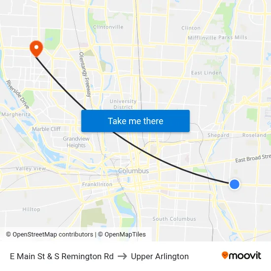 E Main St & S Remington Rd to Upper Arlington map