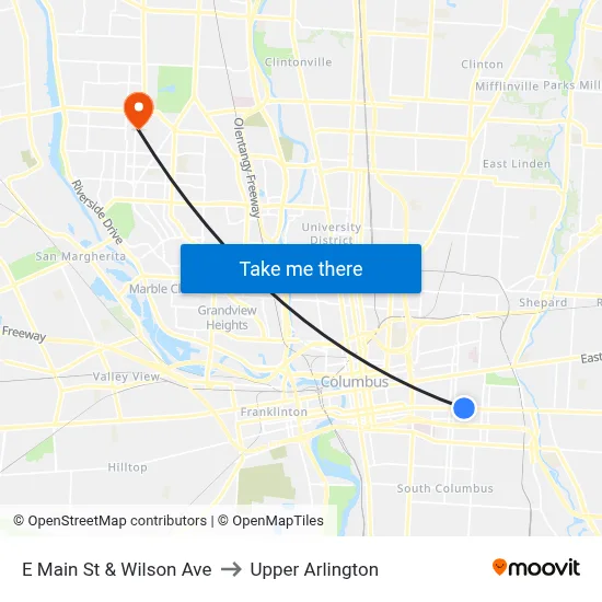 E Main St & Wilson Ave to Upper Arlington map