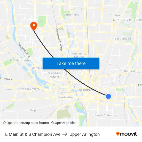 E Main St & S Champion Ave to Upper Arlington map