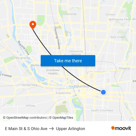 E Main St & S Ohio Ave to Upper Arlington map