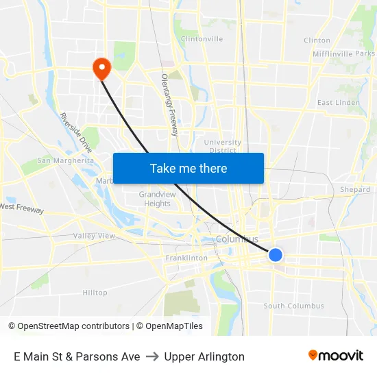 E Main St & Parsons Ave to Upper Arlington map