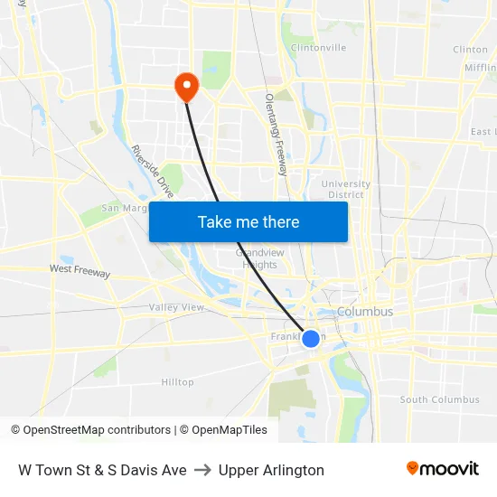 W Town St & S Davis Ave to Upper Arlington map