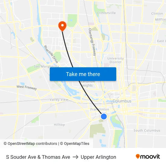 S Souder Ave & Thomas Ave to Upper Arlington map