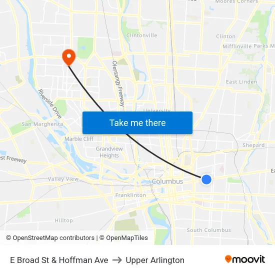 E Broad St & Hoffman Ave to Upper Arlington map