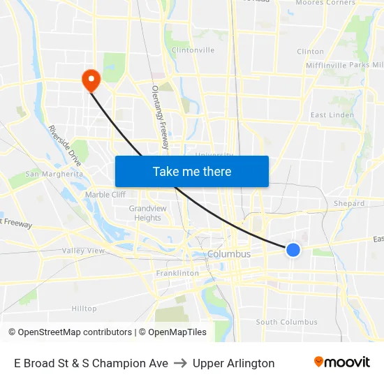 E Broad St & S Champion Ave to Upper Arlington map