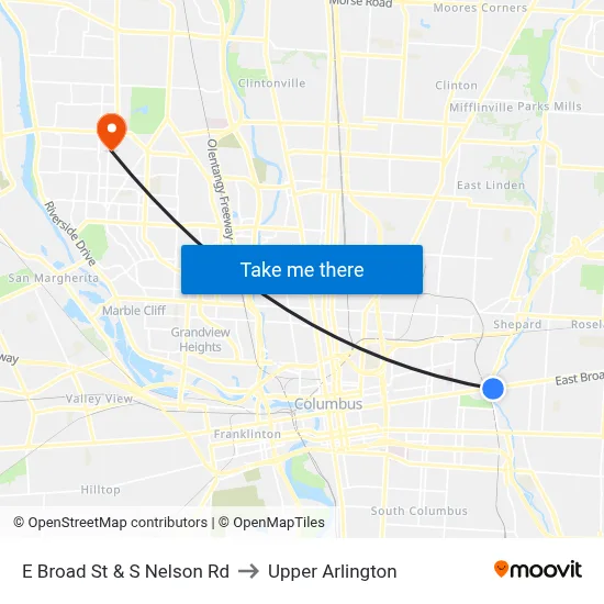 E Broad St & S Nelson Rd to Upper Arlington map