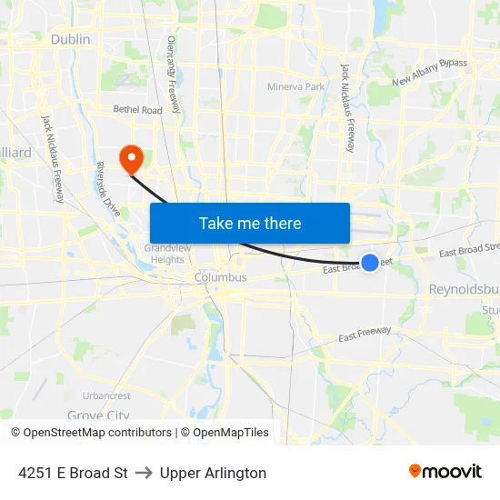 4251 E Broad St to Upper Arlington map