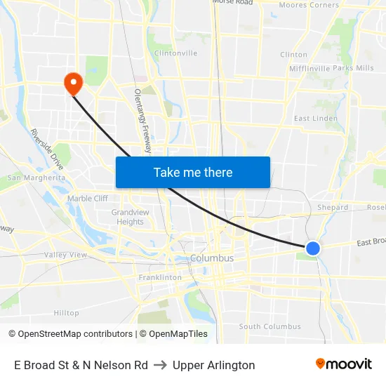 E Broad St & N Nelson Rd to Upper Arlington map