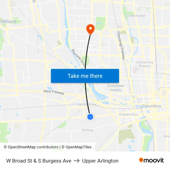 W Broad St & S Burgess Ave to Upper Arlington map