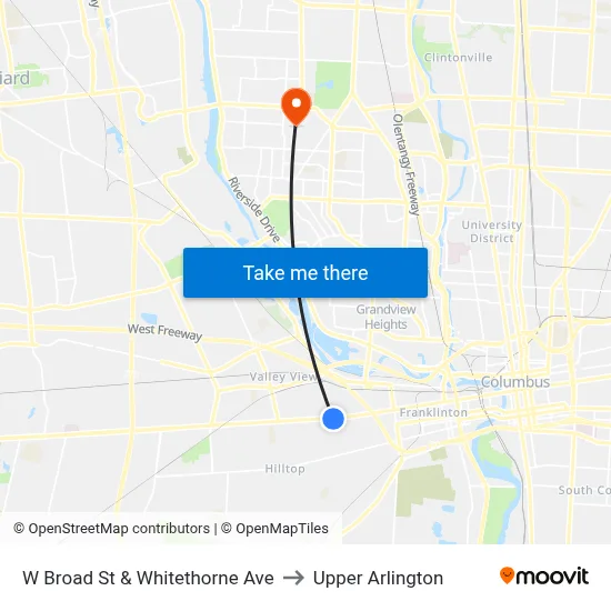 W Broad St & Whitethorne Ave to Upper Arlington map