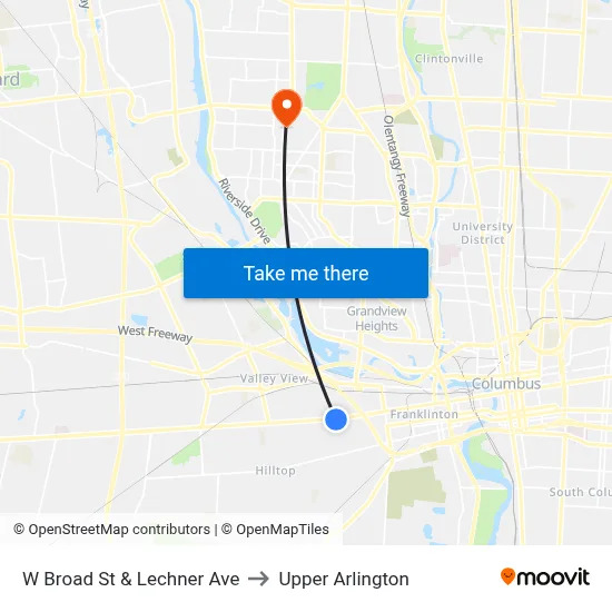 W Broad St & Lechner Ave to Upper Arlington map