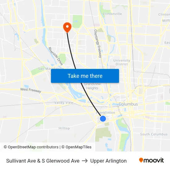 Sullivant Ave & S Glenwood Ave to Upper Arlington map