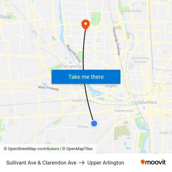 Sullivant Ave & Clarendon Ave to Upper Arlington map