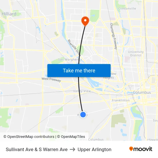 Sullivant Ave & S Warren Ave to Upper Arlington map