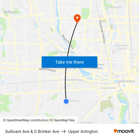 Sullivant Ave & S Brinker Ave to Upper Arlington map