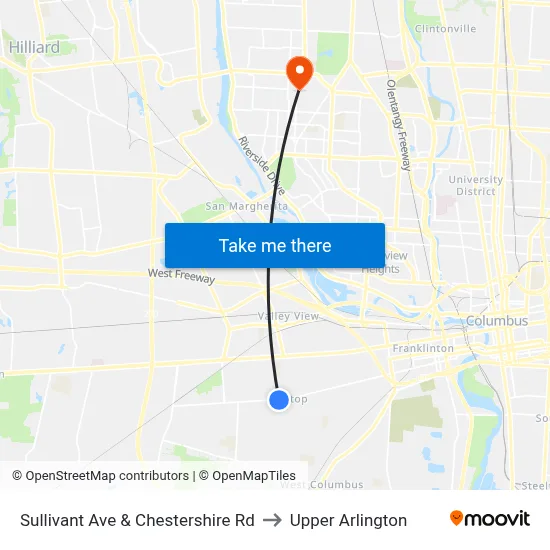 Sullivant Ave & Chestershire Rd to Upper Arlington map