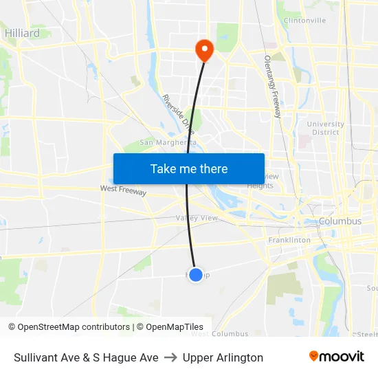 Sullivant Ave & S Hague Ave to Upper Arlington map