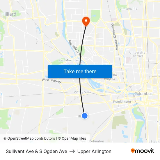 Sullivant Ave & S Ogden Ave to Upper Arlington map