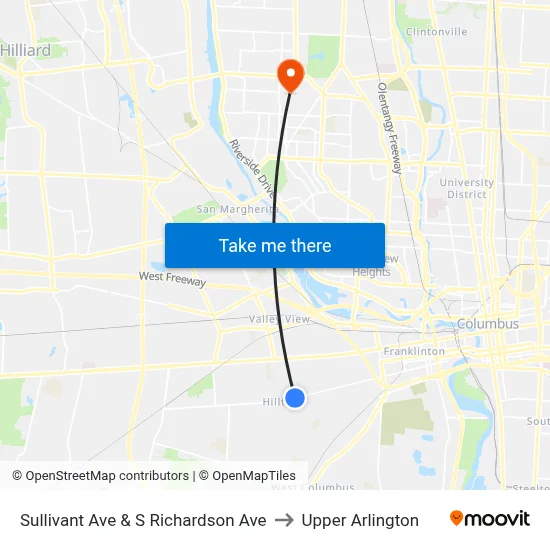 Sullivant Ave & S Richardson Ave to Upper Arlington map