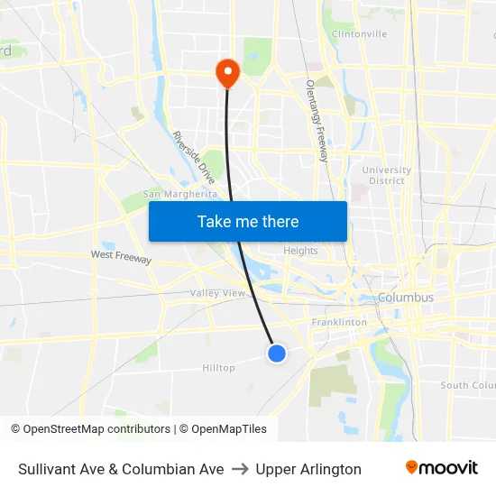 Sullivant Ave & Columbian Ave to Upper Arlington map