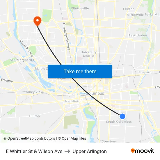 E Whittier St & Wilson Ave to Upper Arlington map