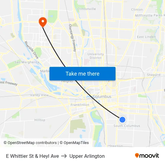 E Whittier St & Heyl Ave to Upper Arlington map