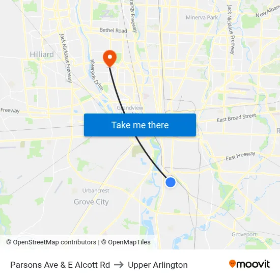 Parsons Ave & E Alcott Rd to Upper Arlington map
