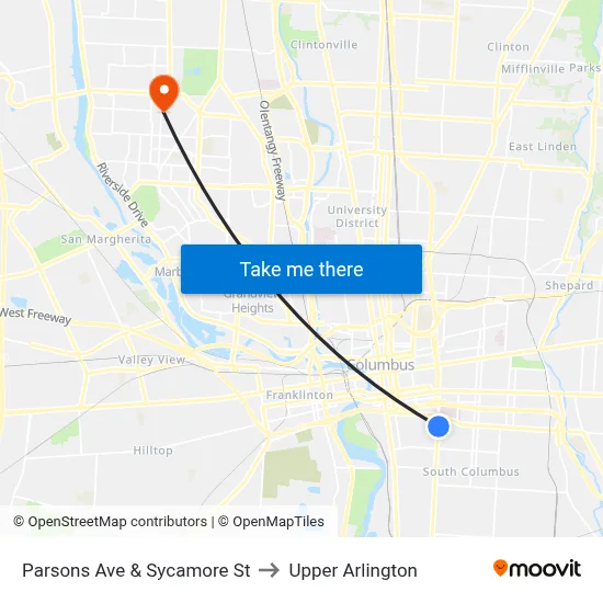 Parsons Ave & Sycamore St to Upper Arlington map