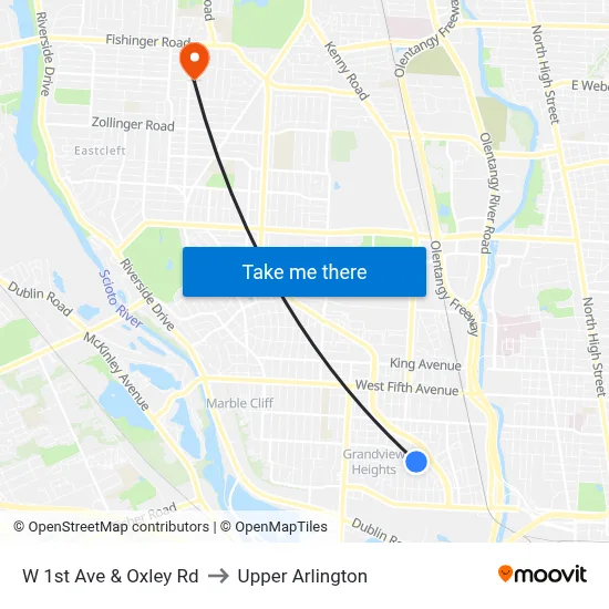 W 1st Ave & Oxley Rd to Upper Arlington map