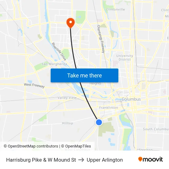 Harrisburg Pike & W Mound St to Upper Arlington map