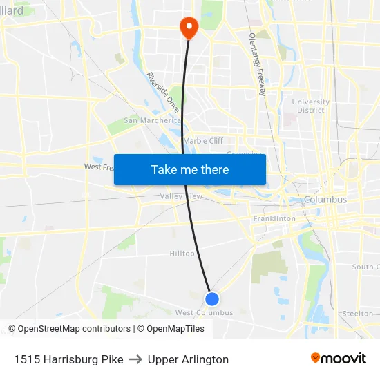 1515 Harrisburg Pike to Upper Arlington map