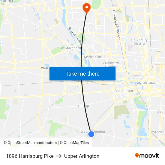 1896 Harrisburg Pike to Upper Arlington map
