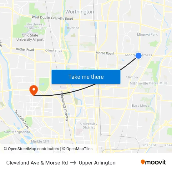 Cleveland Ave & Morse Rd to Upper Arlington map