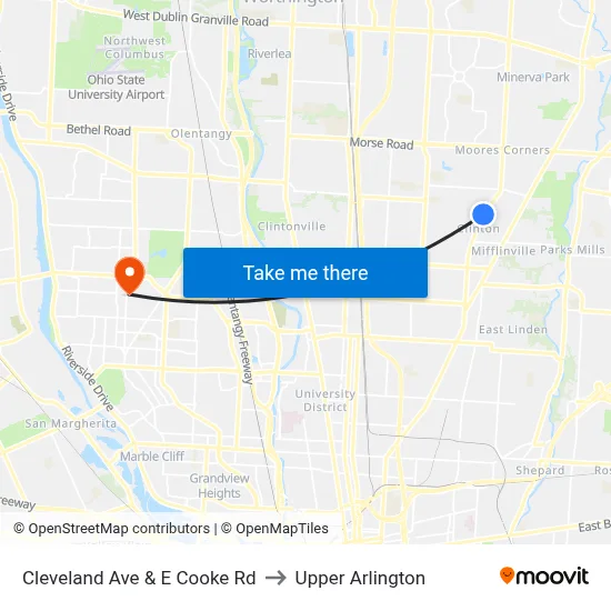 Cleveland Ave & E Cooke Rd to Upper Arlington map